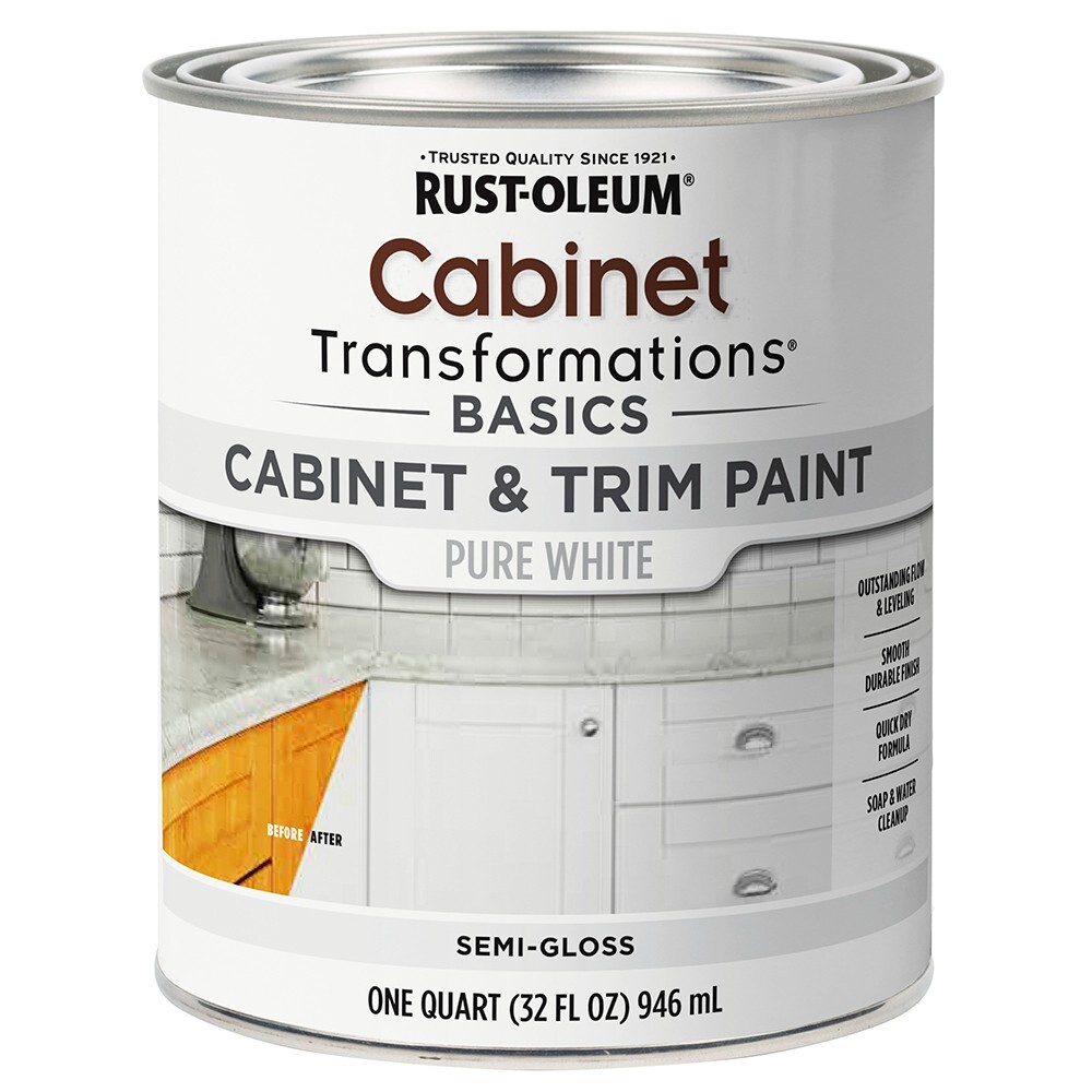 Rust-Oleum 372007 Cabinet & Trim Paint Semi- Gloss Pure White Quart
