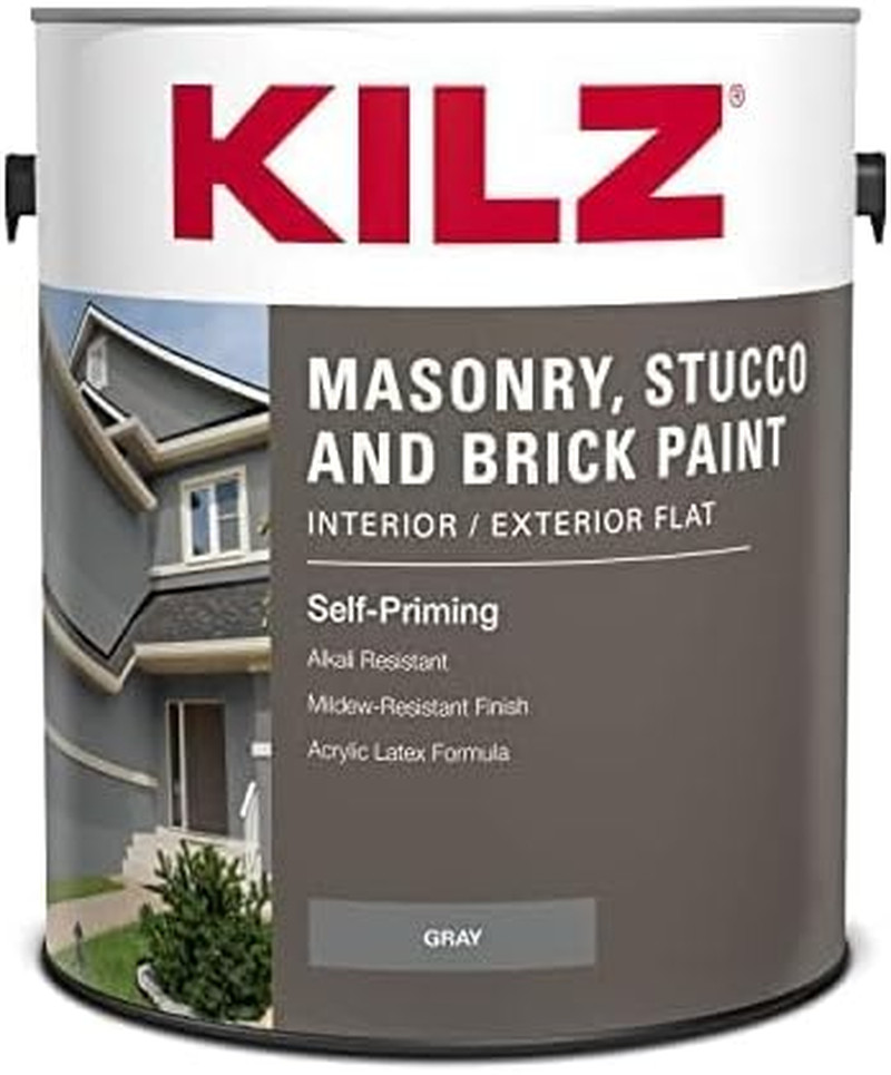 KILZ Self-Priming Masonry, Stucco and Brick Paint, Interior/Exterior, Flat, Gray