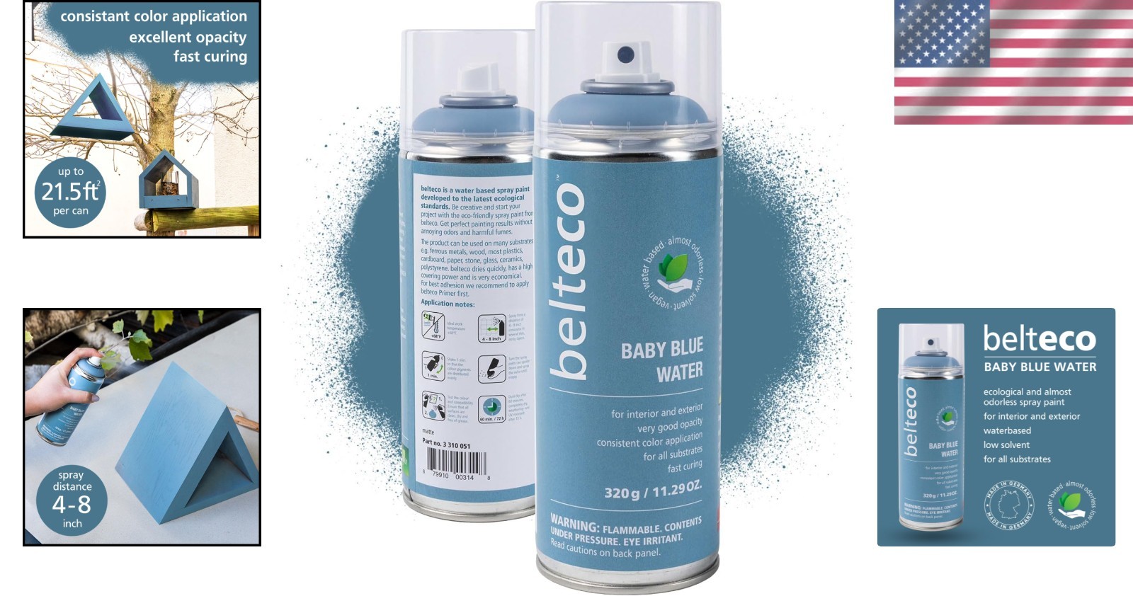 Versatile Baby Blue Water-Based Spray Paint: Fast Drying, High Coverage for DIY