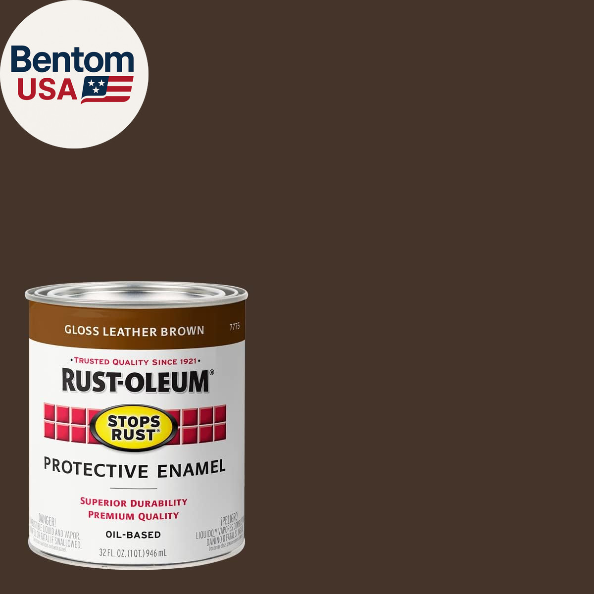 7775502 Stops Rust Brush on Paint, Quart, Gloss Leather Brown, (Pack of 1)