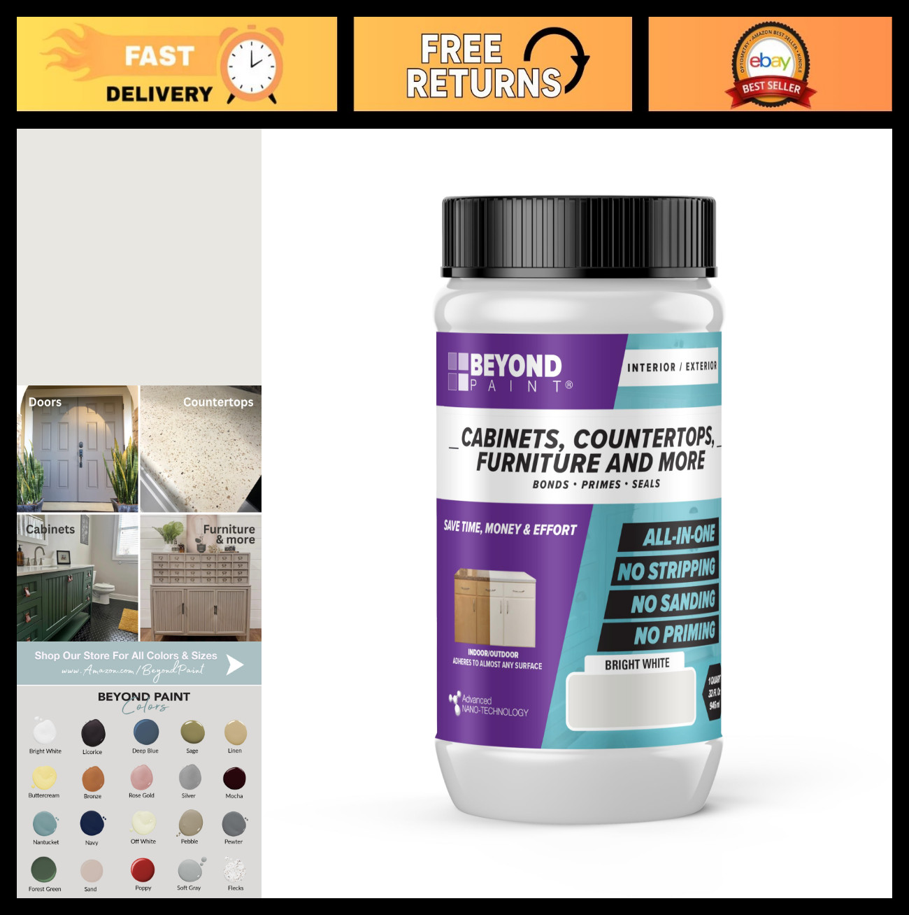 All-in-One Furniture & Cabinet Refinishing Paint – Bright White Quart, Easy to U