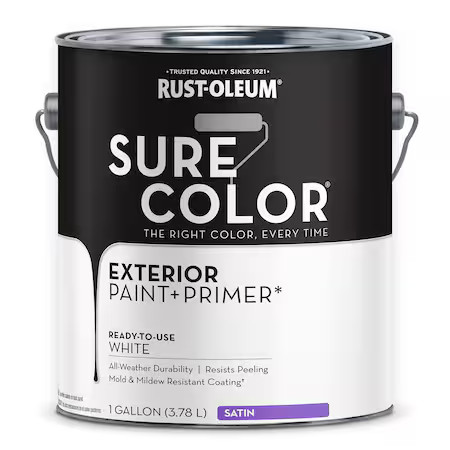Rust-Oleum 394678 Exterior Paint And Primer, Satin, Water Base, White