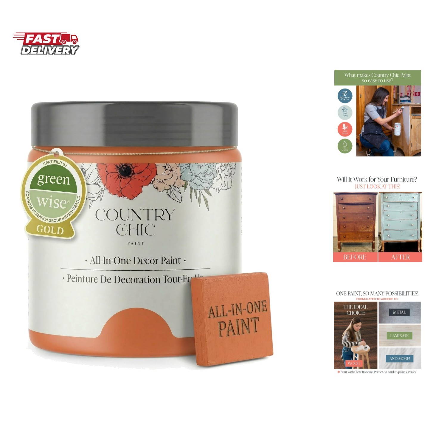 Country Chic All-in-One Chalk Paint for Furniture, Cabinets, Home Decor, Eco-…