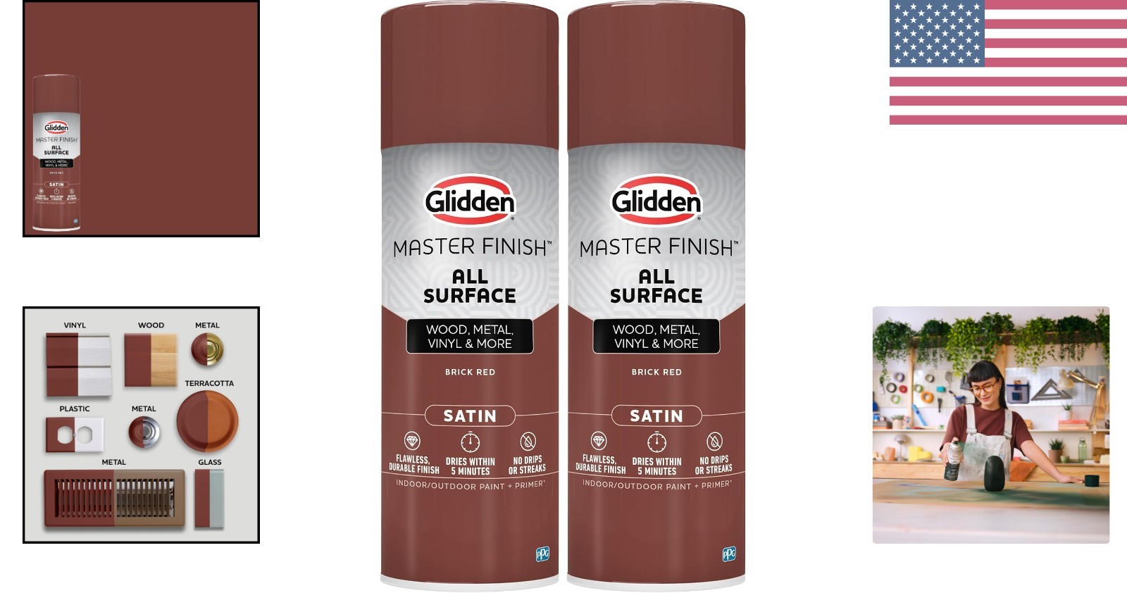 Master Finish Brick Red Spray Paint & Primer Set – 12 oz Satin Finish, 2-Pack