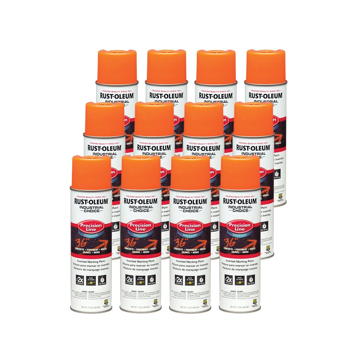 Rust Oleum Inverted Marking Paint 17 Ounce Pack Of 12 Fluorescent Orange Spray