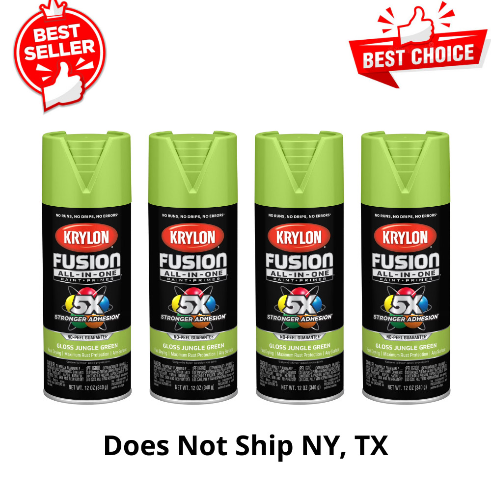 4PK Krylon Fusion Spray Paint, Jungle Green Gloss, All-In-One Paint+Primer, 12oz