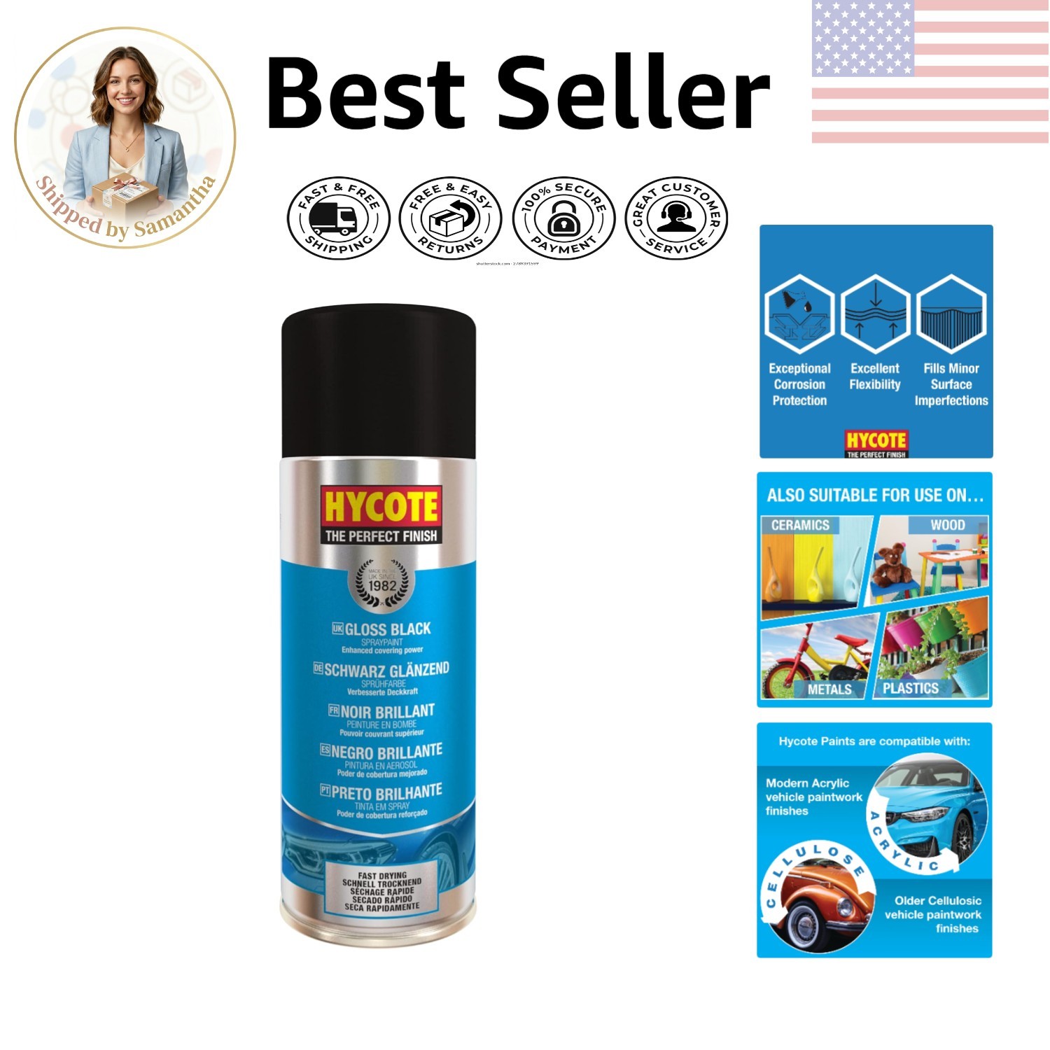 Durable UV-Resistant Gloss Black Spray Paint, 13.5 Oz Aerosol for All Surfaces