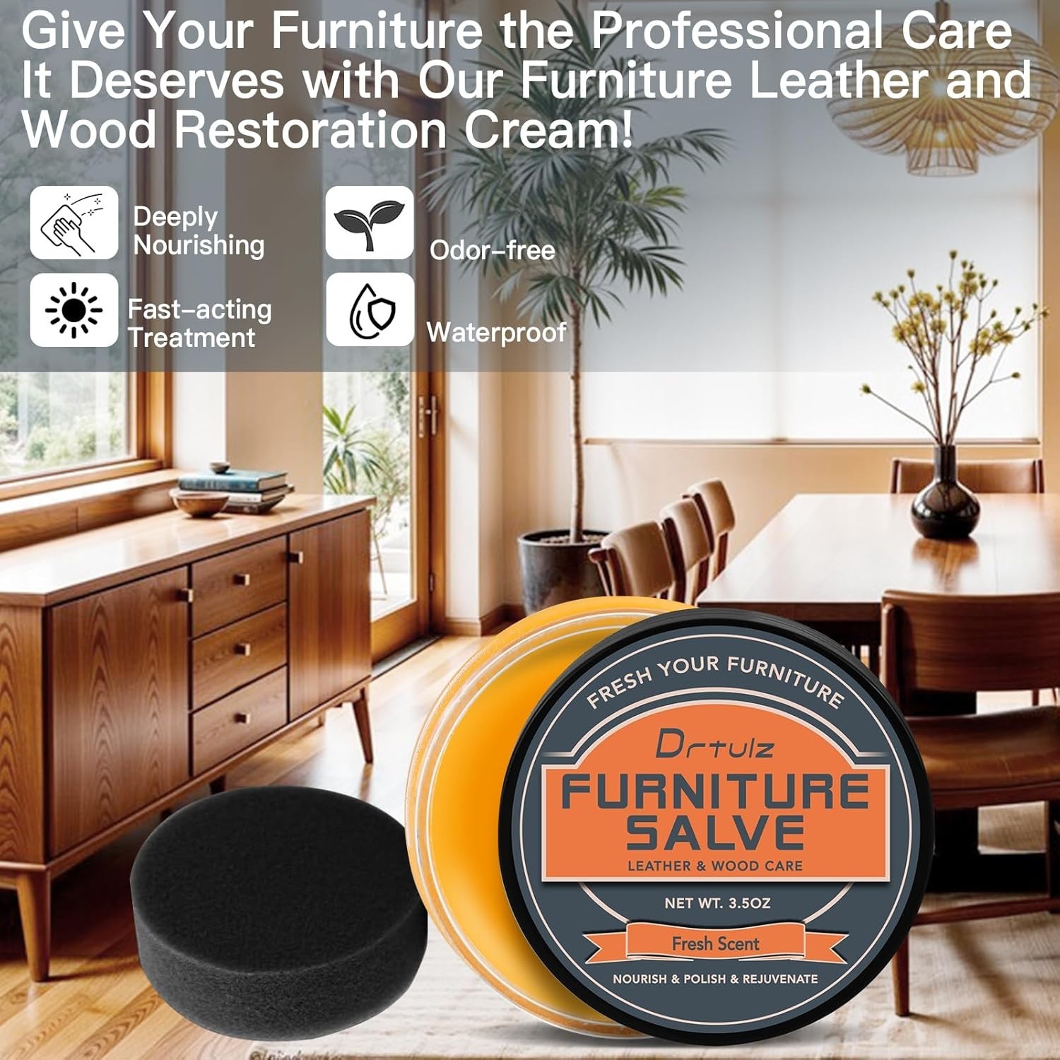 Furniture Salve with Beeswax & Orange Oil for Leather, Wood, Vinyl – 3-in-1 P…