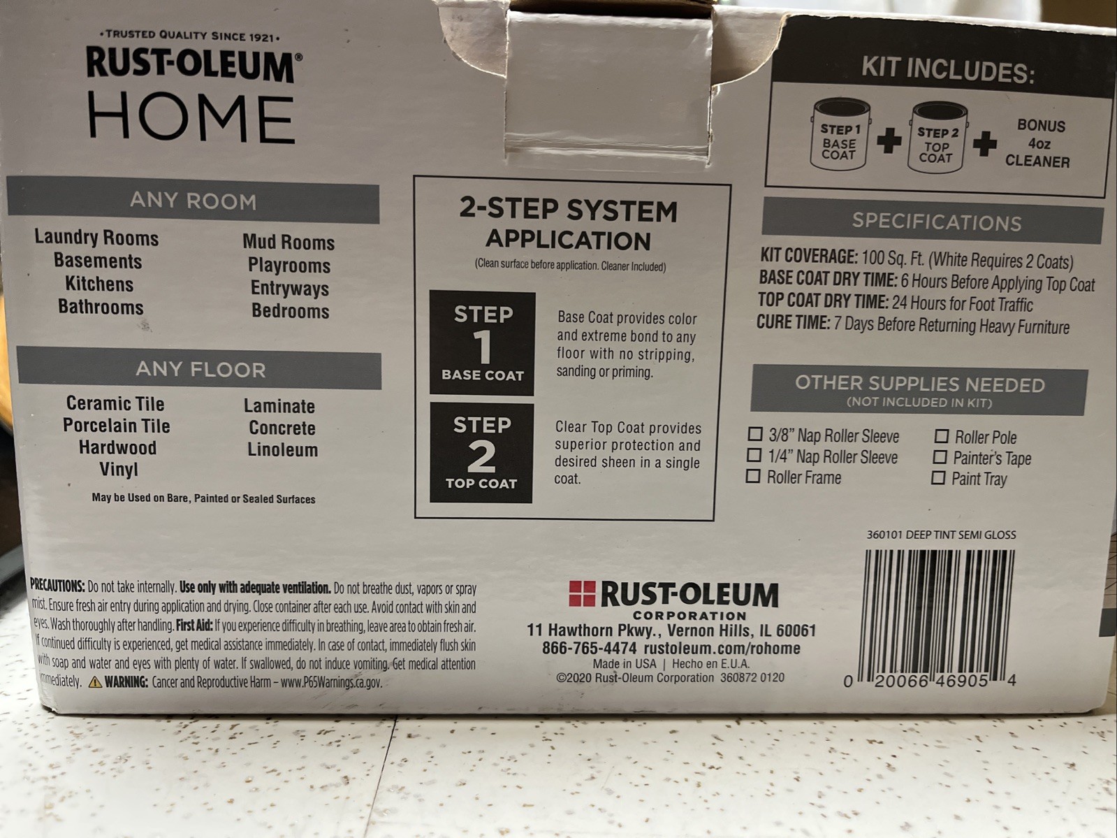 Rust-Oleum Home Interior Floor Coating Kit, Semi-Gloss UNTINTED 100 Sq Ft