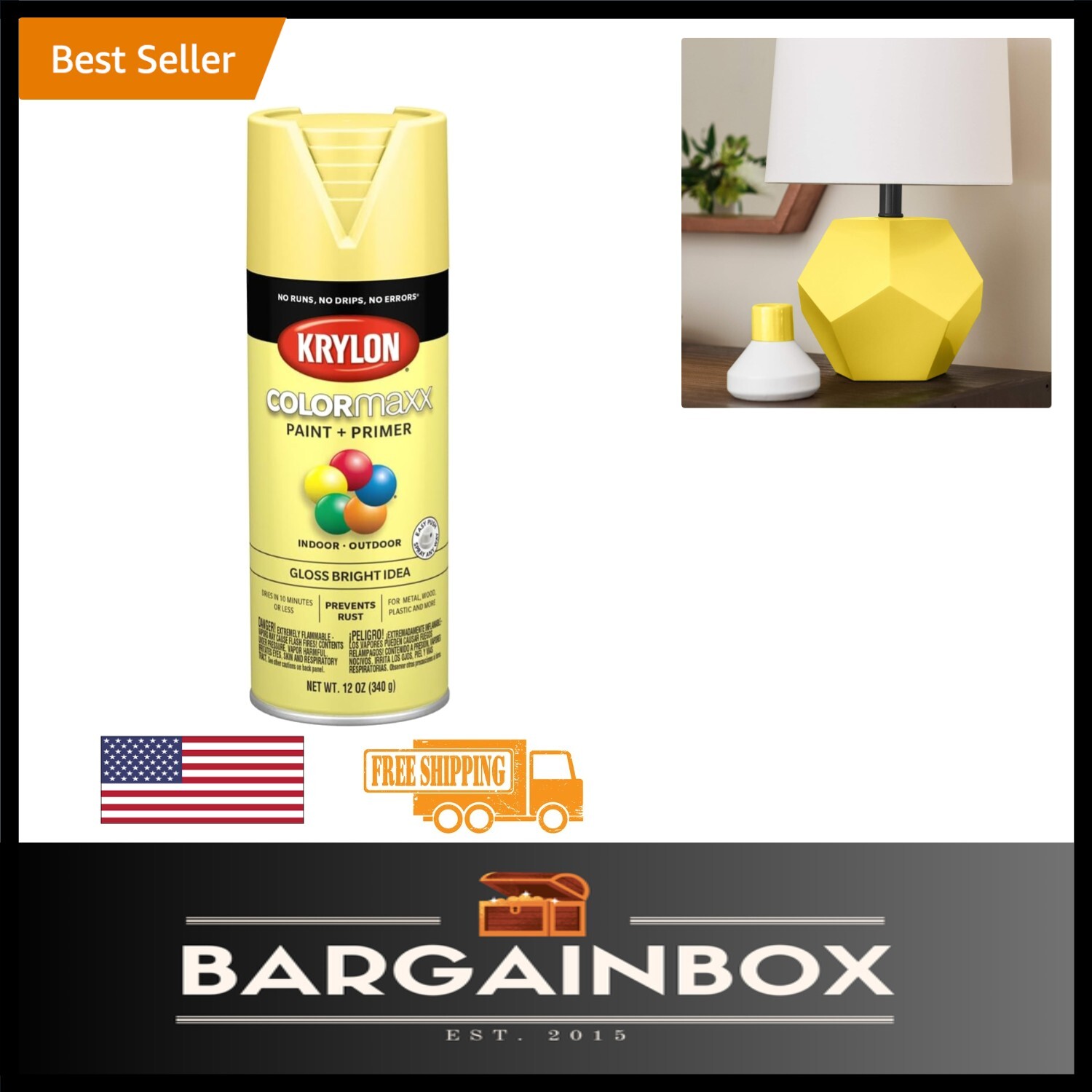 Versatile COLORmaxx Gloss Spray Paint & Primer – Rust Resistant Yellow 12 Oz