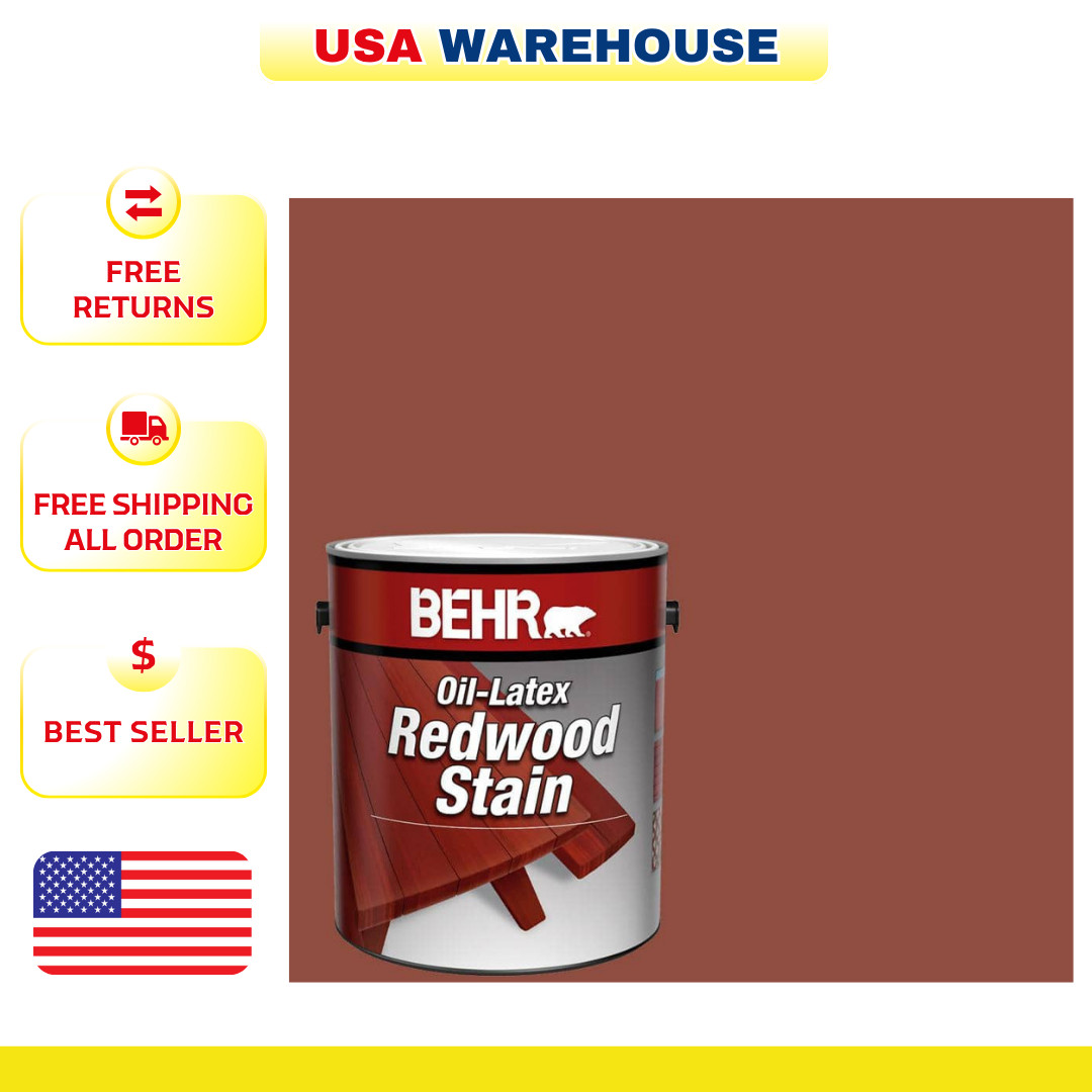 1 Gallon Oil-Latex Exterior Wood Stain, Redwood Solid Color, Mildew Resistant