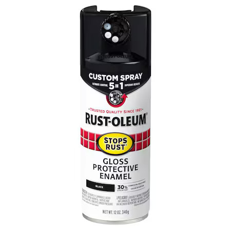 Rust-Oleum 376884 Rust Preventative Spray Paint, Black, Gloss, Solvent, 12 Oz
