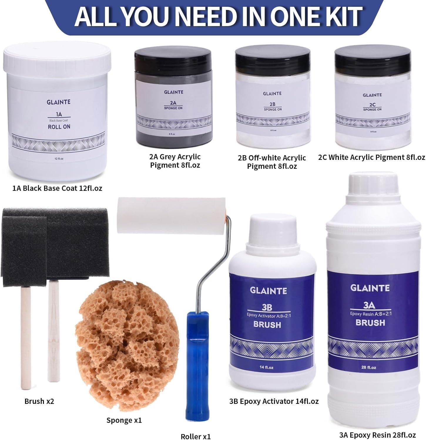 Epoxy Countertop Paint Kit – DIY Granite Refinishing, High-Gloss White, Low O…
