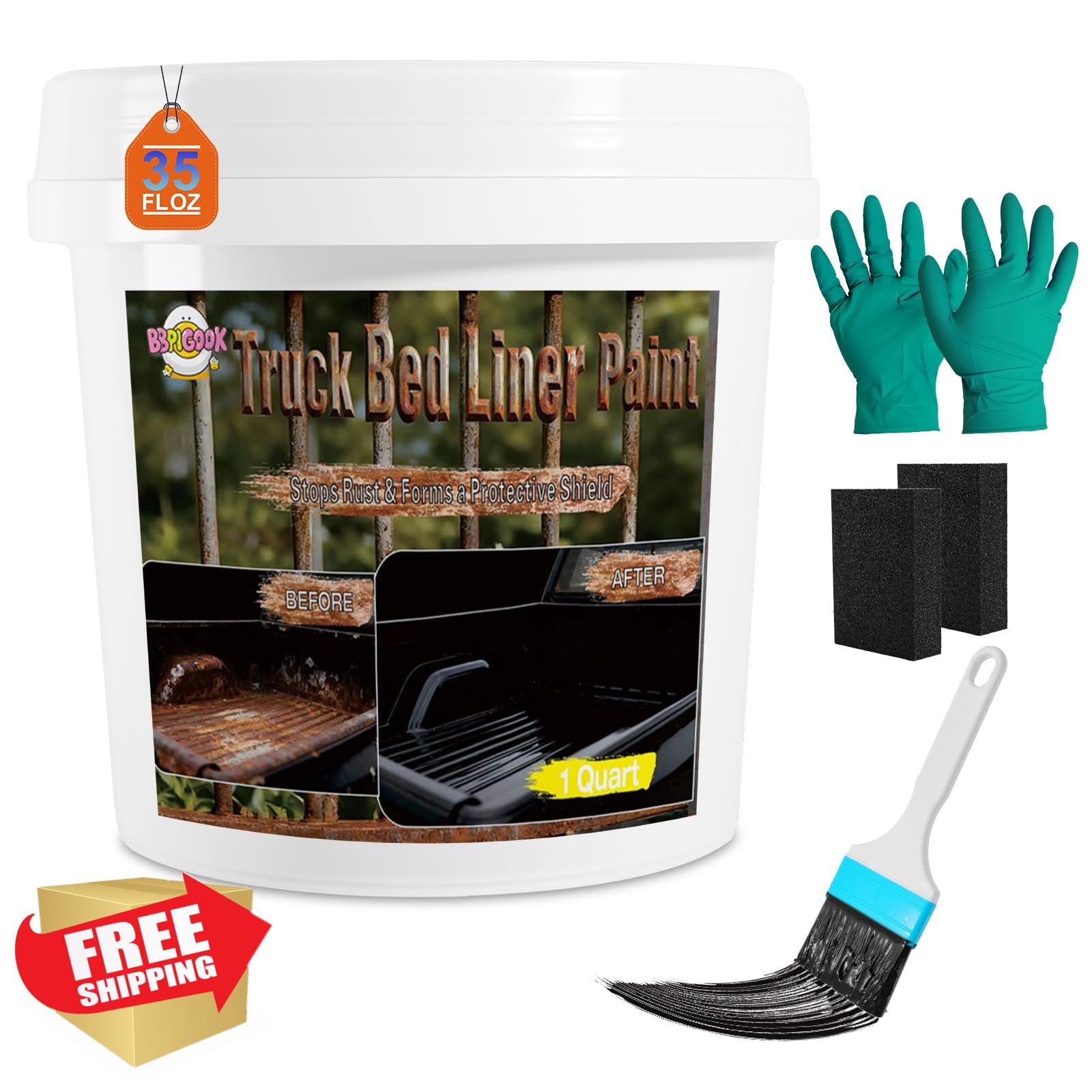 Truck Bed Liner Paint 35oz Spray Kit Black Rust Resistant Coating