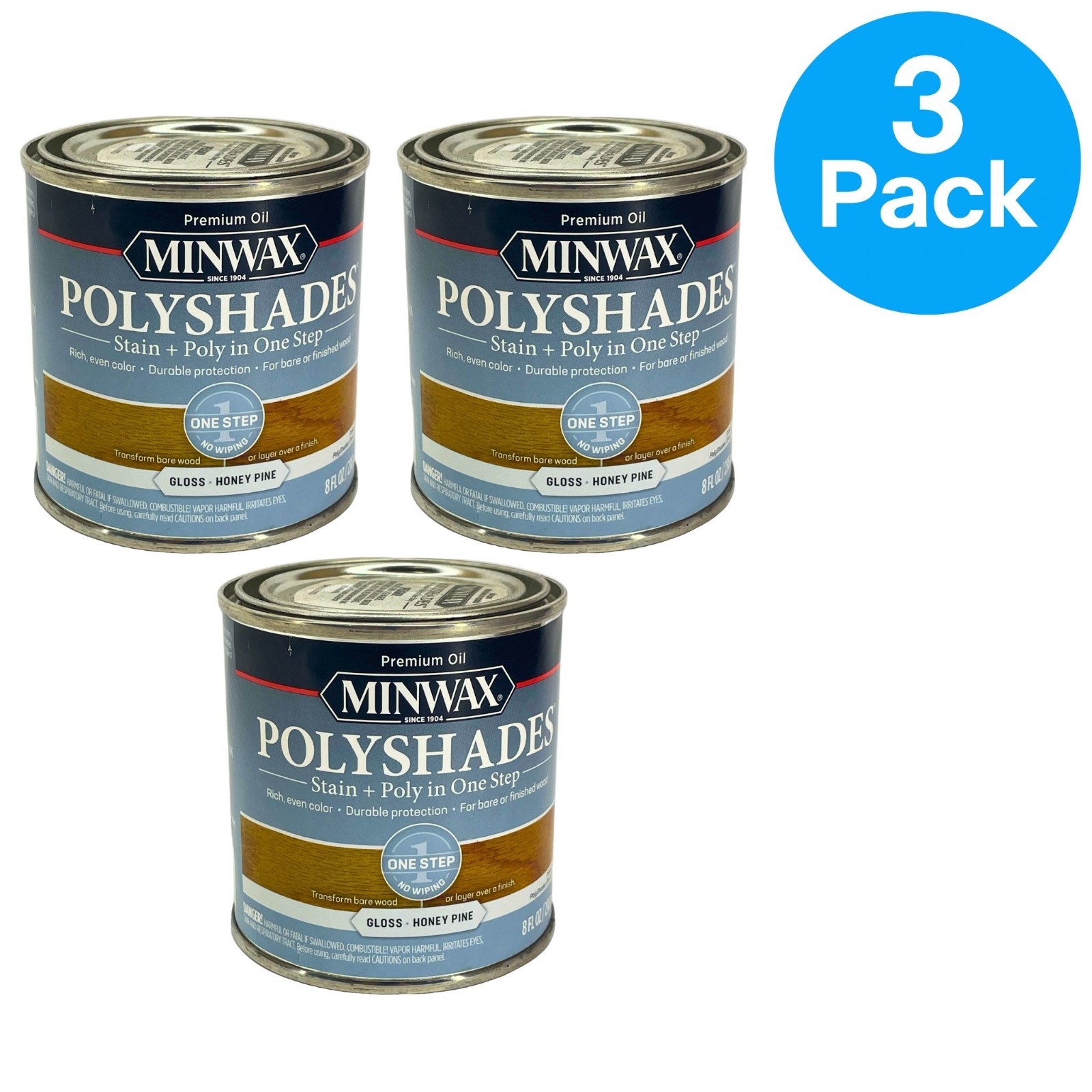 Minwax Polyshades Honey Pine Gloss – Stain & Poly in One Step – 8oz – 3 Pack