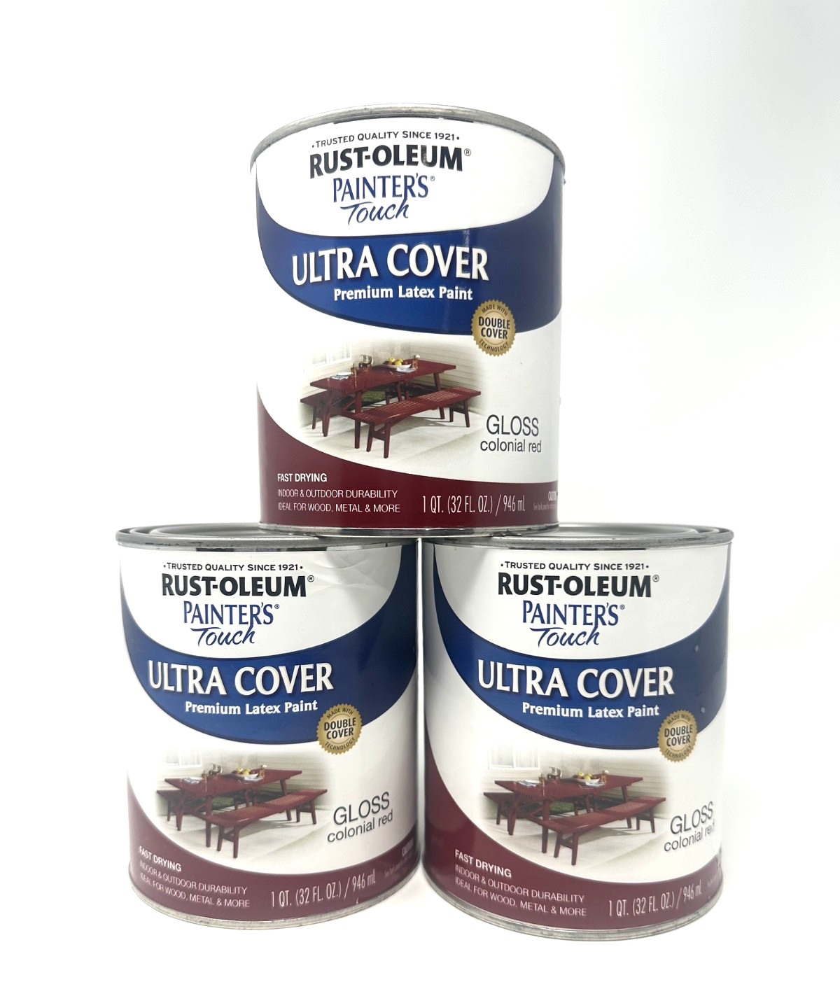 Rust-Oleum Painter’s Touch Brush Enamel Paint Gloss Colonial Red 1 Qt 32oz – 3PK