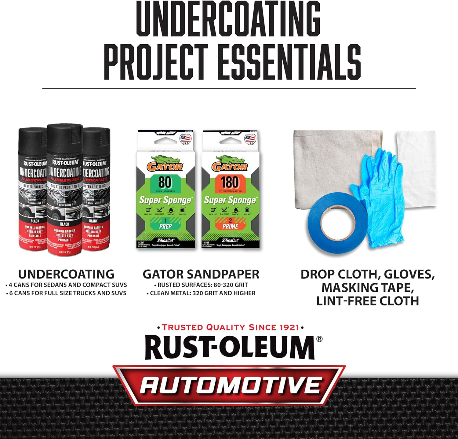 248657-6PK Stops Rust Undercoating Spray, 15 Oz, Rubberized Black, 6 Pack