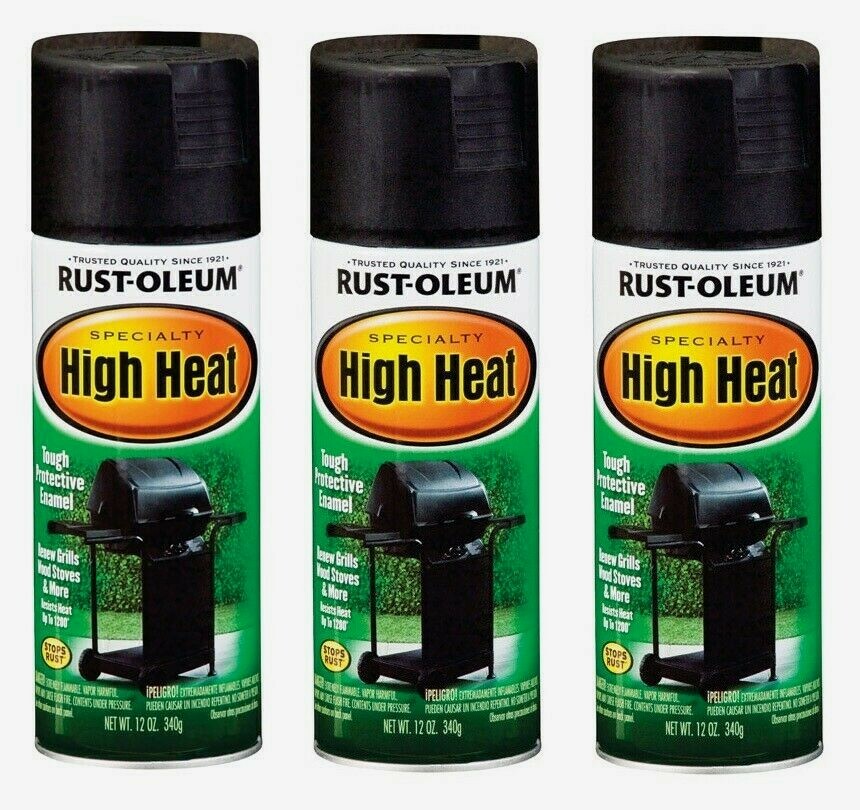 3~ RUSTOLEUM HIGH HEAT Paint BBQ Satin Black Stops Rust Stoves Grills Engines
