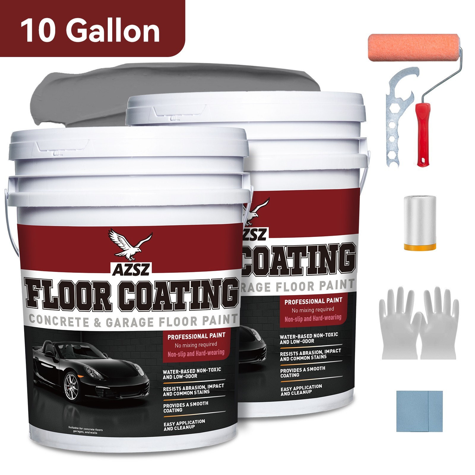 10Gal Acrylic Floor Concrete Paint, Indoor Outdoor Garage Floor Driveway Coating