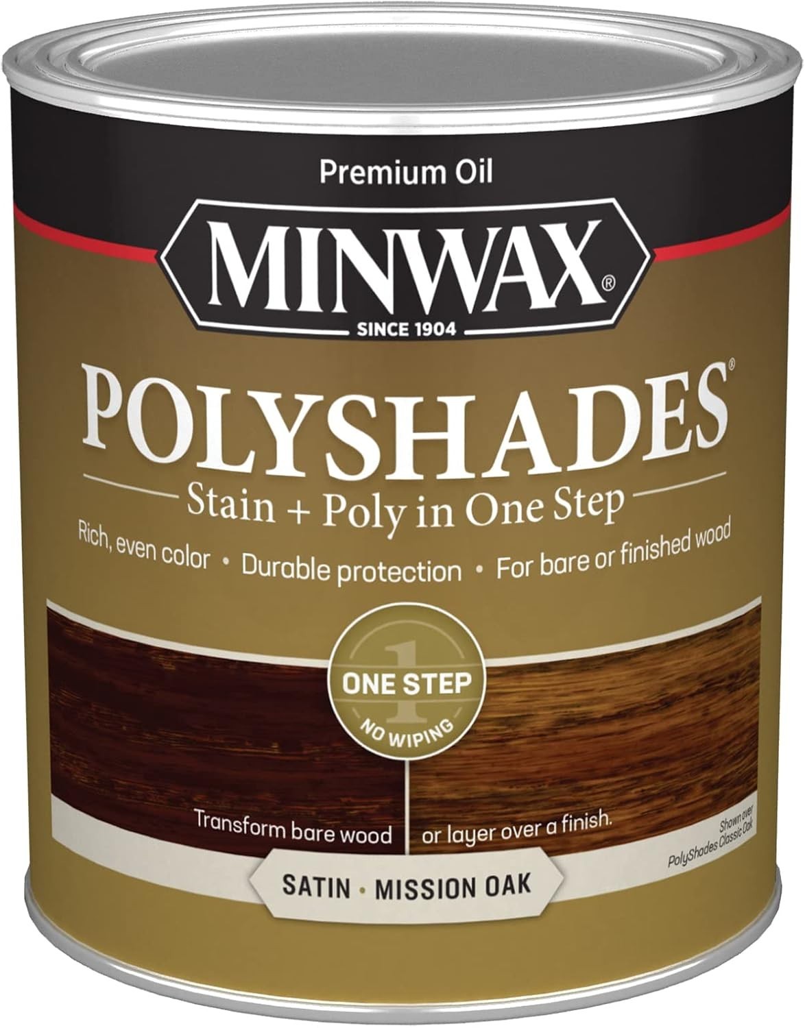 PolyShades 1 Quart Wood Stain + Polyurethane – Rich Mission Oak Satin Finish