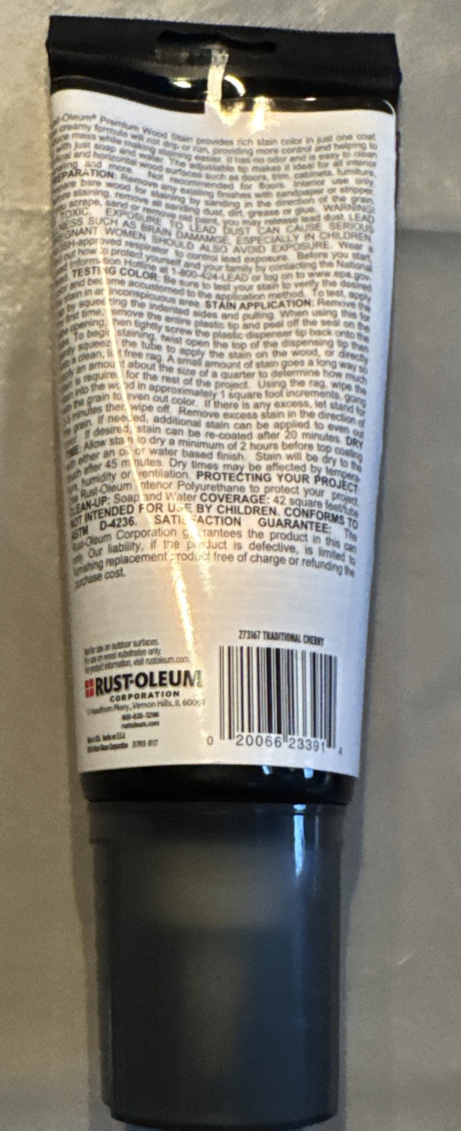 Rust-Oleum Premium Tinte Para Madera Traditional Cherry Wood Stain 6oz Tube, B5
