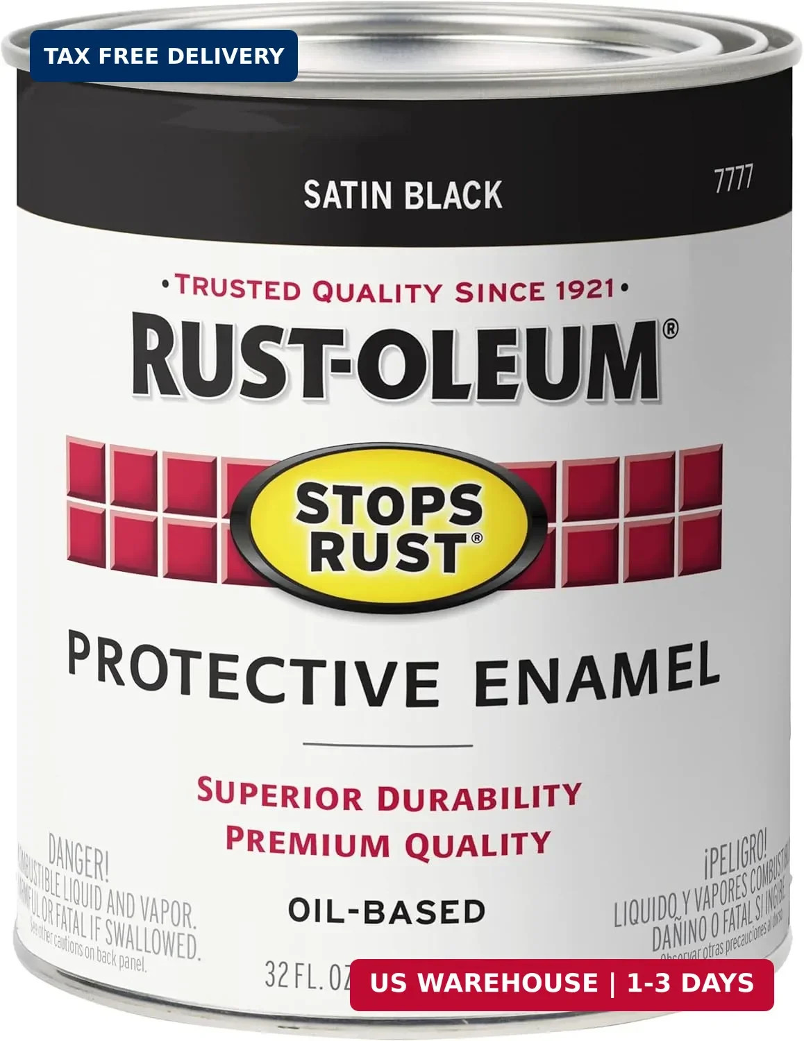 Rust-Oleum 7777502 Stops Rust Brush On Paint, Quart, Satin Black