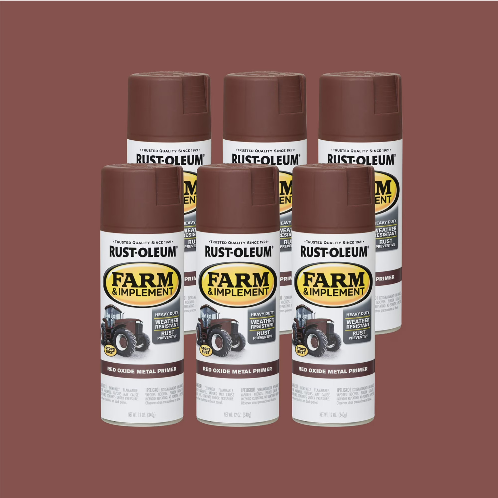 6 Pack, Red Oxide Metal, Rust-Oleum Flat Specialty Farm and Implement Primer Spr