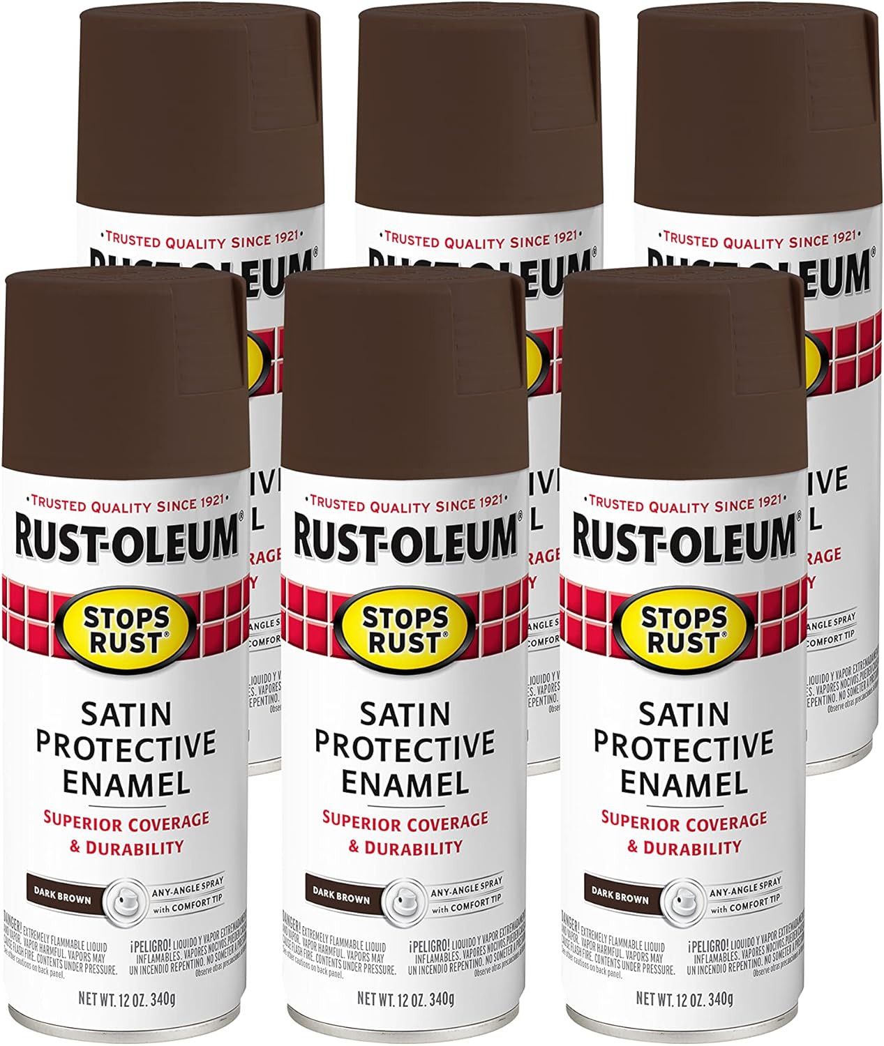 Rust-Oleum Stops Rust Spray Paint 12oz Satin Dark Brown 6 Pack 241239
