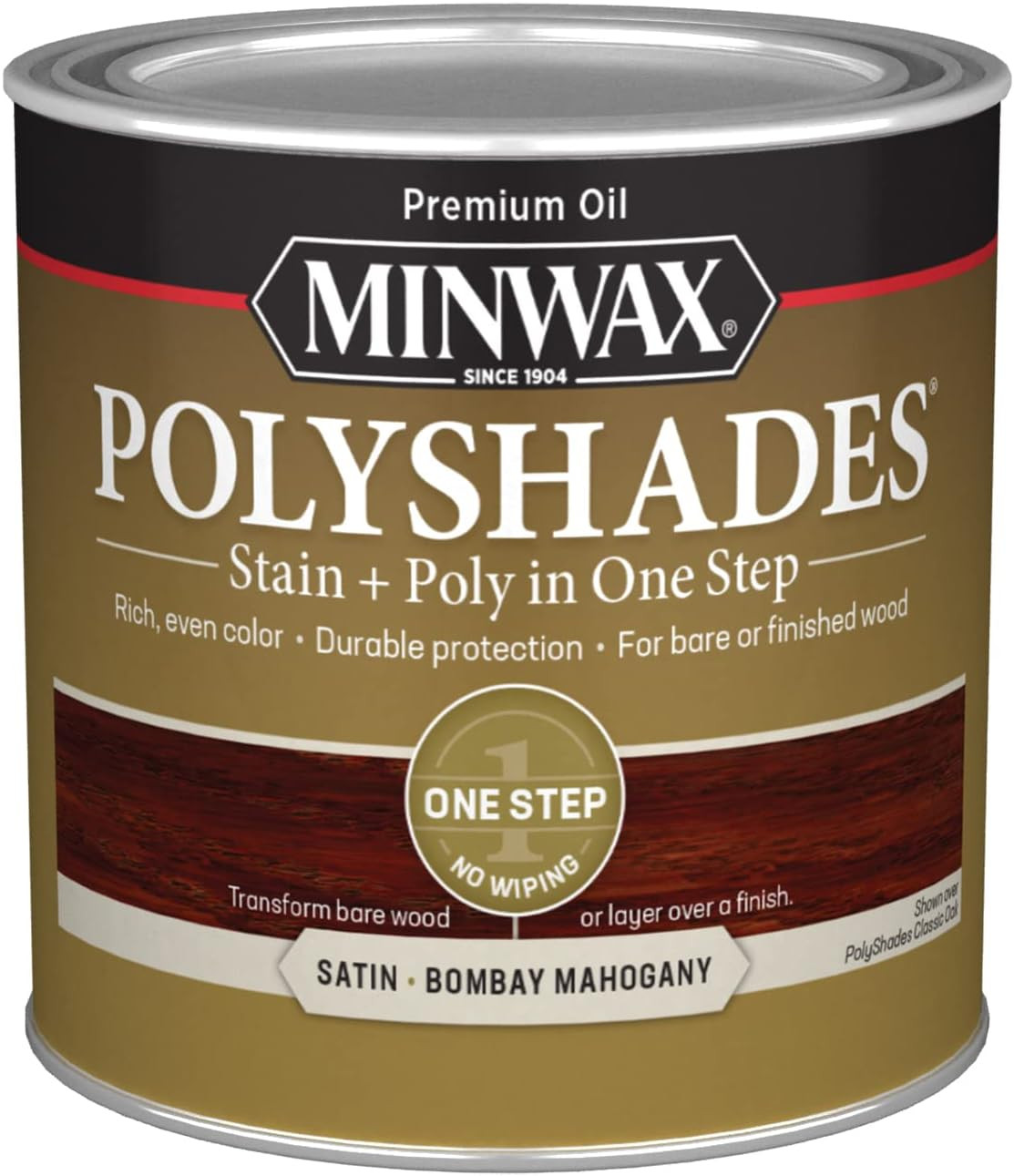 Polyshades Wood Stain + Polyurethane Finish – ½ Pint, Bombay Mahogany, Satin, Br