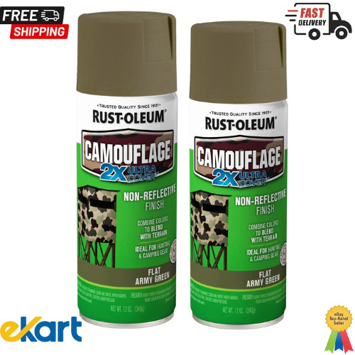 (Pack of 2) Army Green, Rust-Oleum Camouflage 2X Ultra Cover Spray Paint, 12 oz