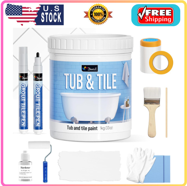 DWIL Tub and Tile Refinishing Kit 35oz with Tools & Grout Pens Semi Gloss