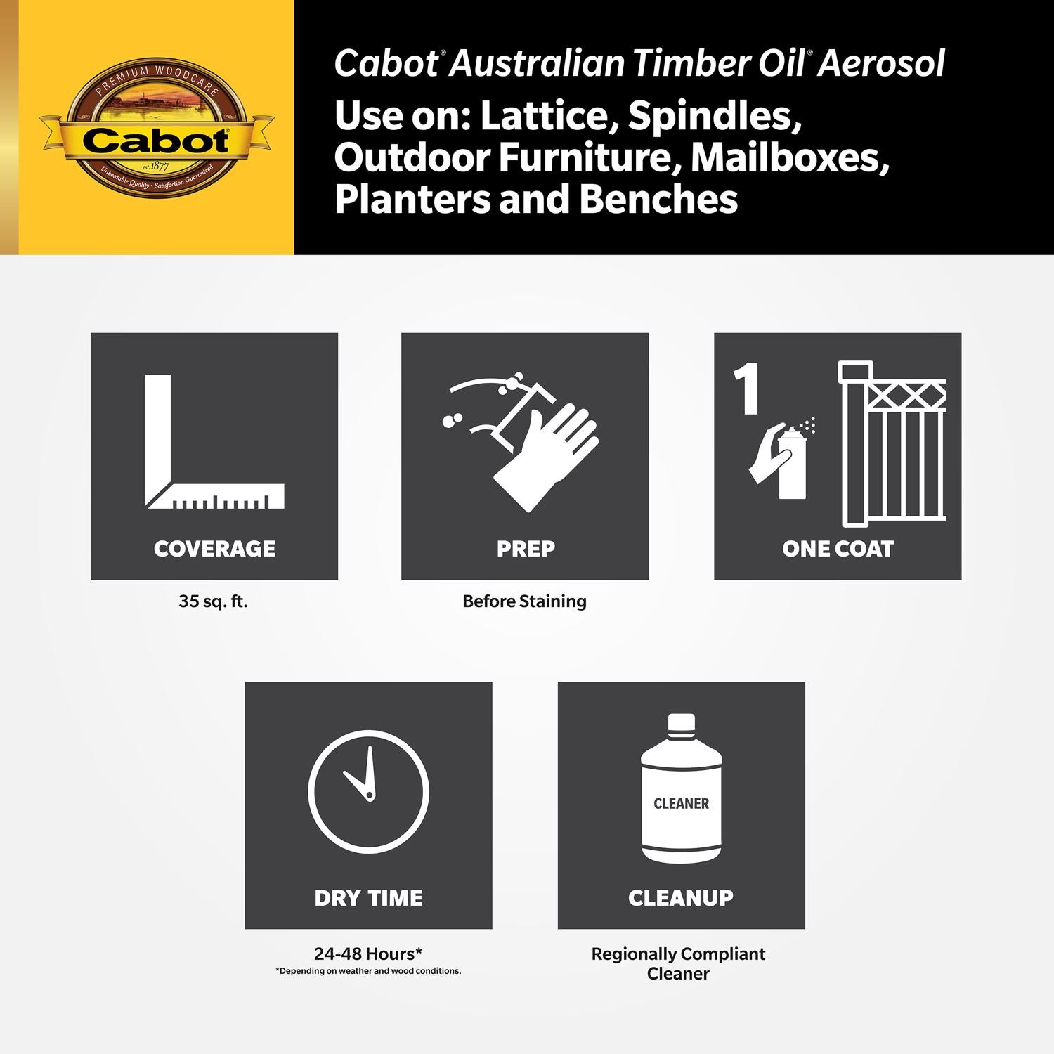 Cabot 140.0003460.076 Smooth Australian Timber Oil Spray 120 oz. (Pack of 6)