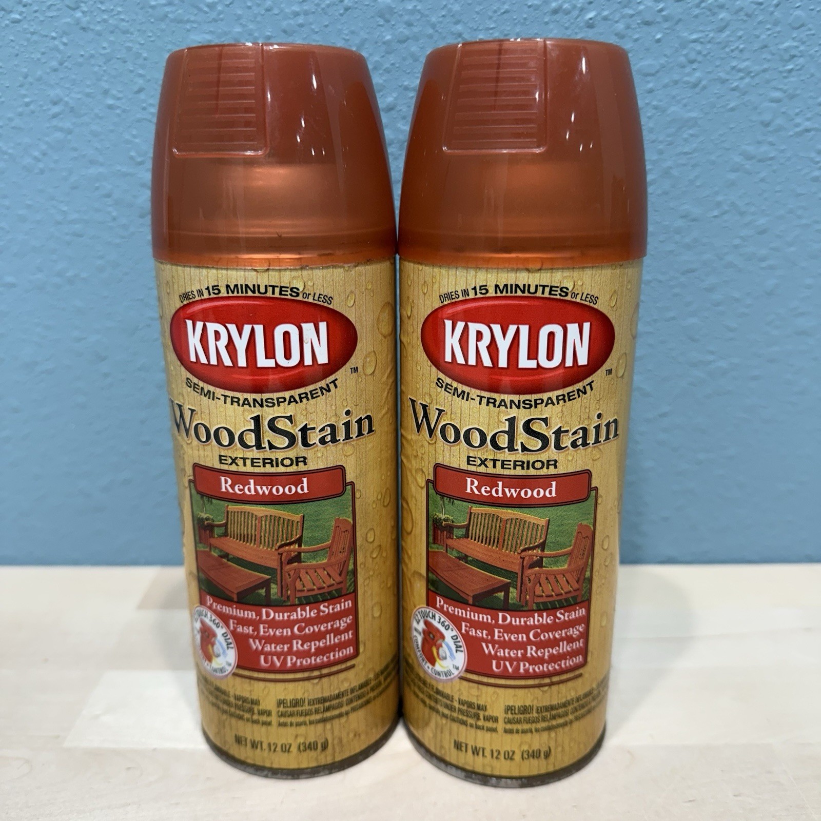 2x Krylon Exterior Semi-Transparent Wood Stain Redwood Spray Paint 12 Oz New NOS