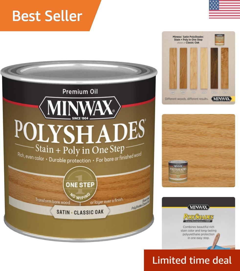 PolyShades Satin Classic Oak Wood Stain + Polyurethane – ½ Pint Easy Finish