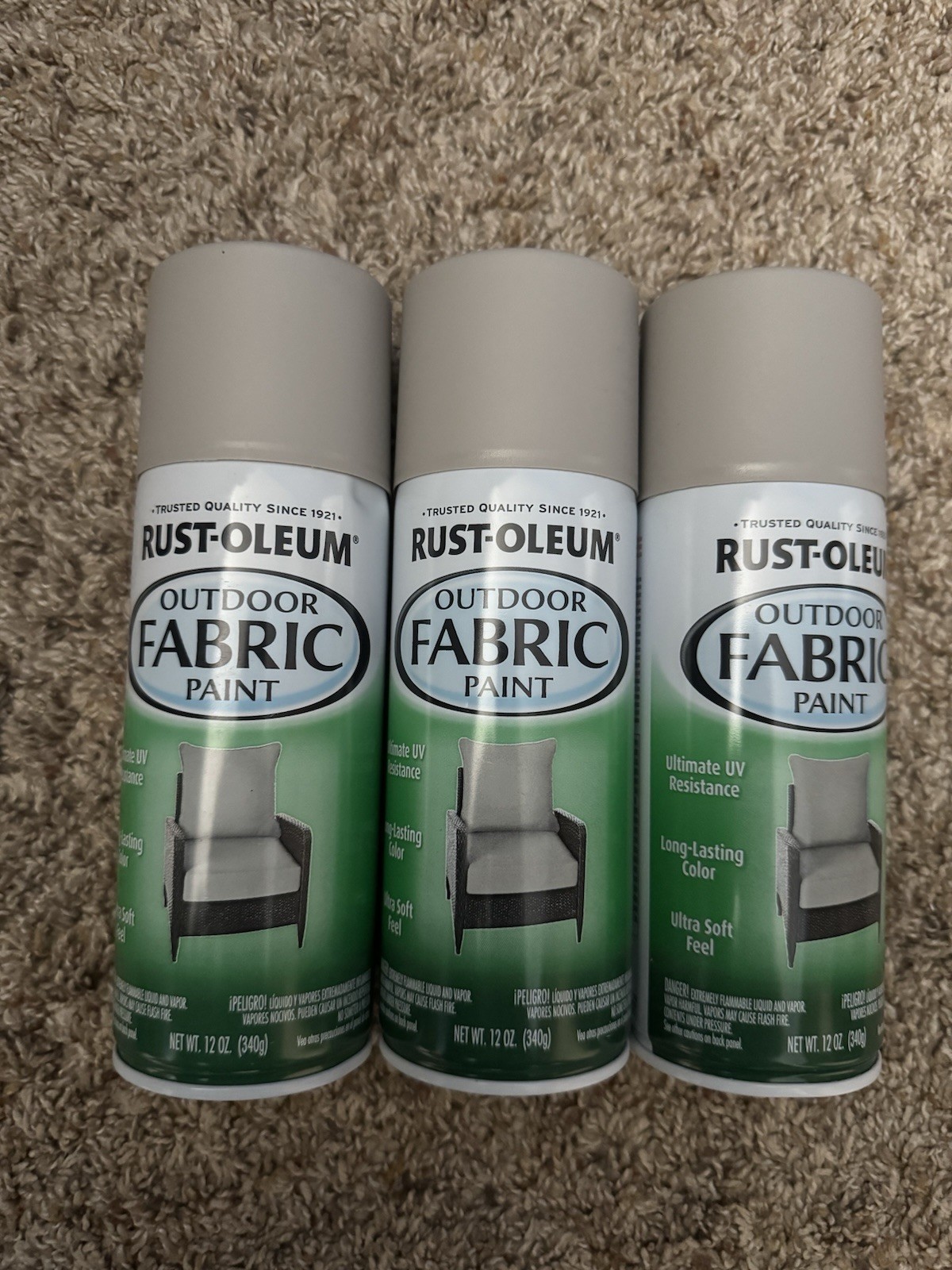Rust-Oleum Outdoor Fabric Spray Paint, Medium Gray, Pack Of 3, NEW