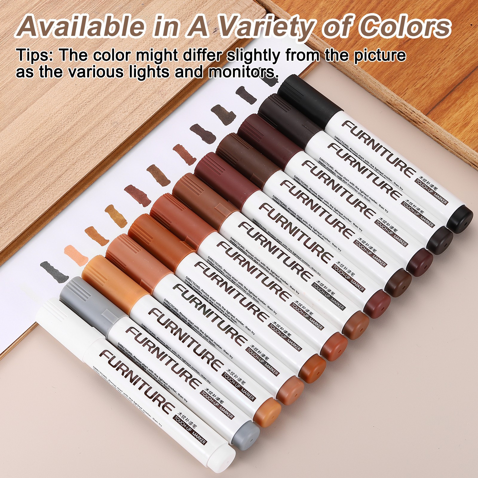 Furniture Repair Kit, 3 Pens Black/White/Grey