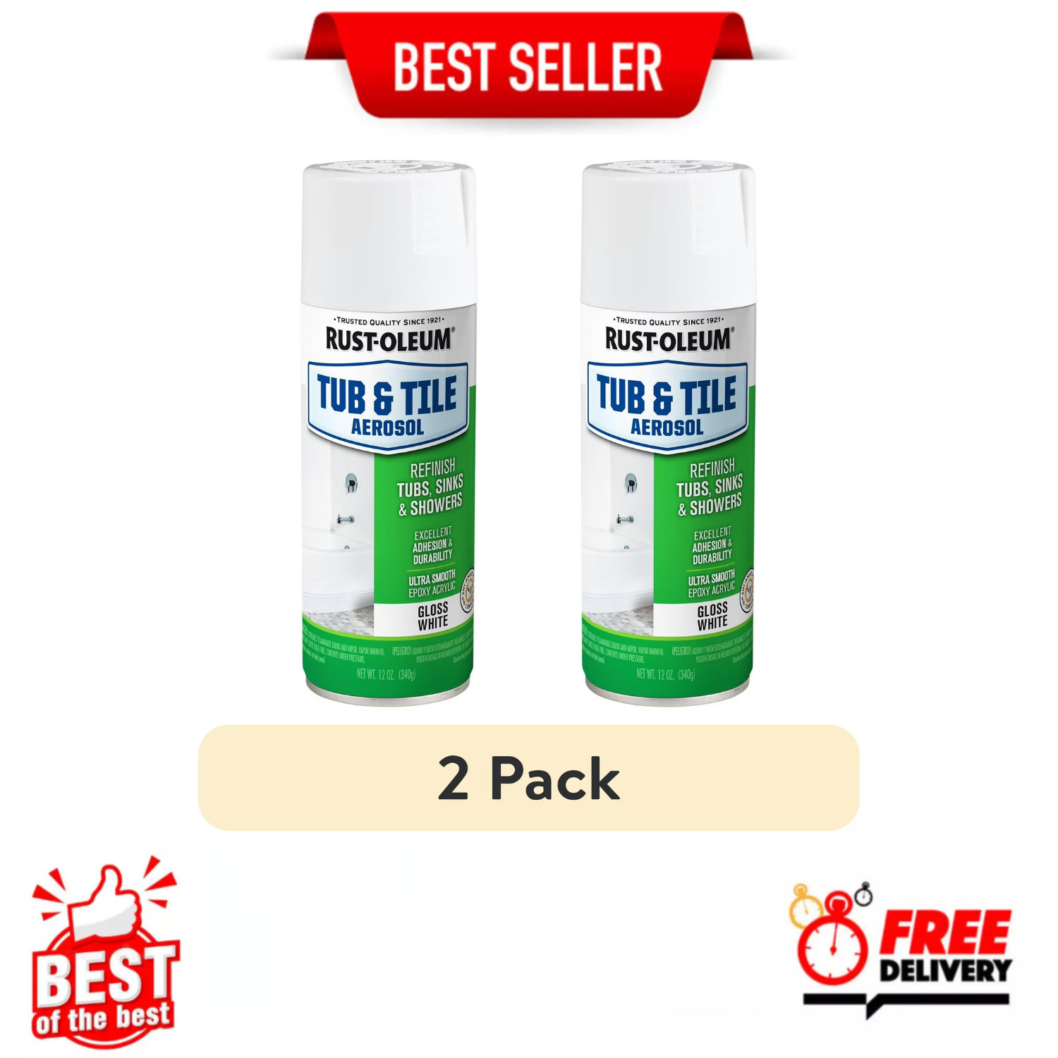 (2 pack) Rust-Oleum Tub and Tile White Spray Paint-280882, 12 oz