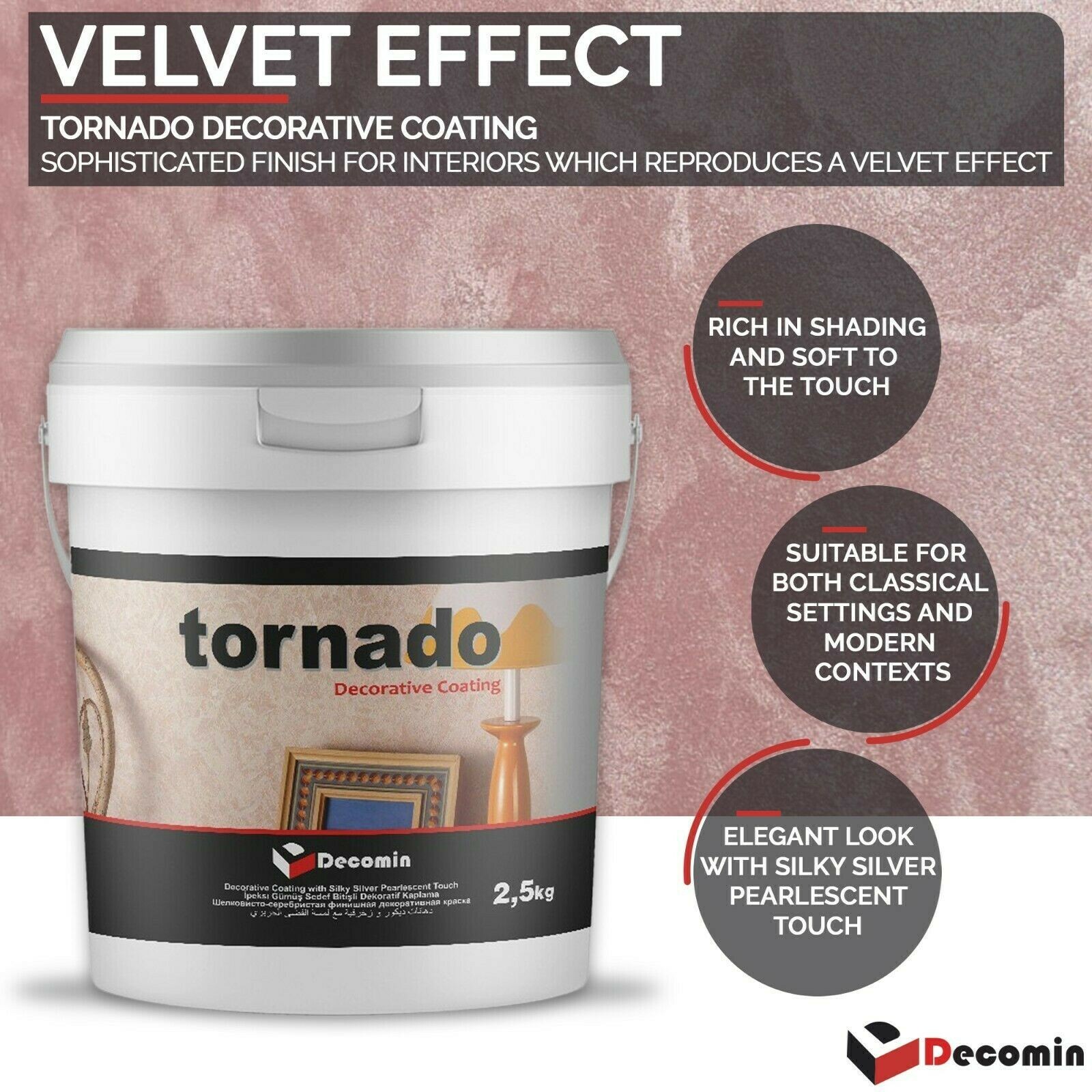 TORNADO – Velvet Effect, Rich in Shade Decorative Paint for Interior 2.5 KG