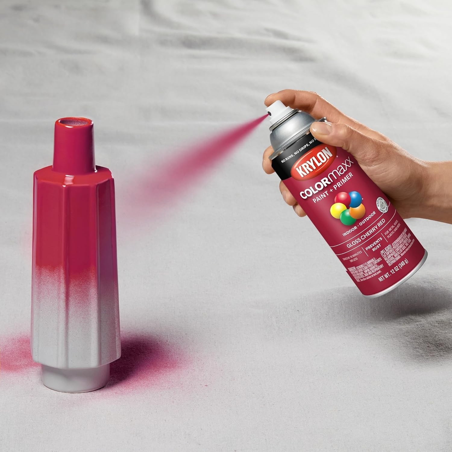 Krylon COLORmaxx Cherry Red Gloss Spray Paint and Primer – 12 Oz, Rust Resistant