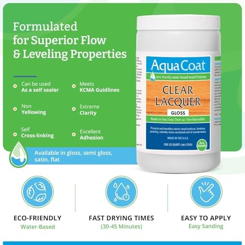 Clear Lacquer Gloss Finish Water-Based for Wood & Plastic 32 oz Aqua Coat