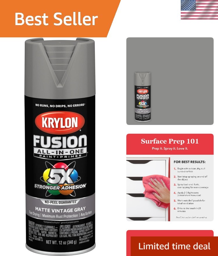 Fusion All-In-One Matte Spray Paint in Vintage Gray 12oz – Fast-Drying & Rust…