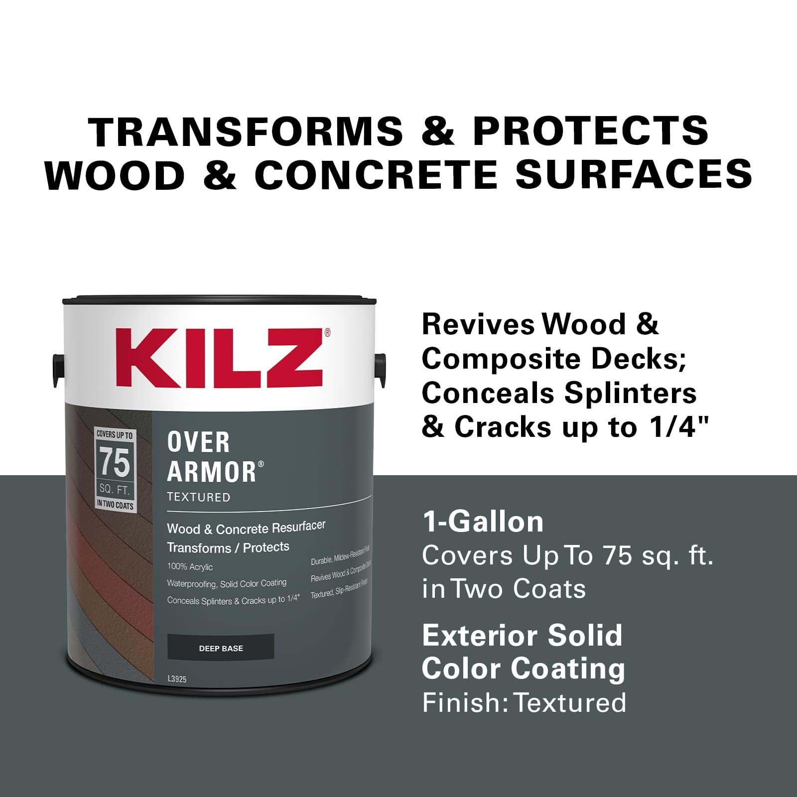 Textured Solid Coating Resurfacer, Slate Gray, 1 Gallon – Durable Outdoor Paint