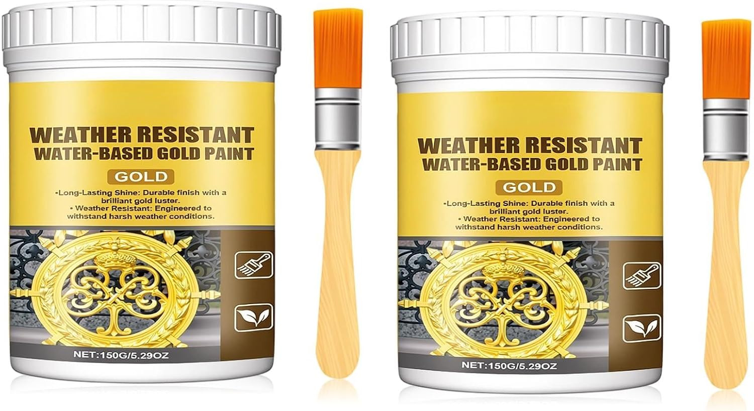 2PCS Weather Resistant Water Based Gold Paint, Water-Based Paint for Outdoor & I