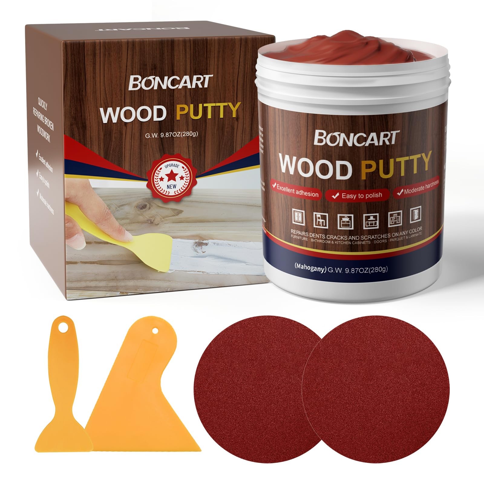 BONCART Mahogany Wood Filler,Paintable, Stainable, Sandable,