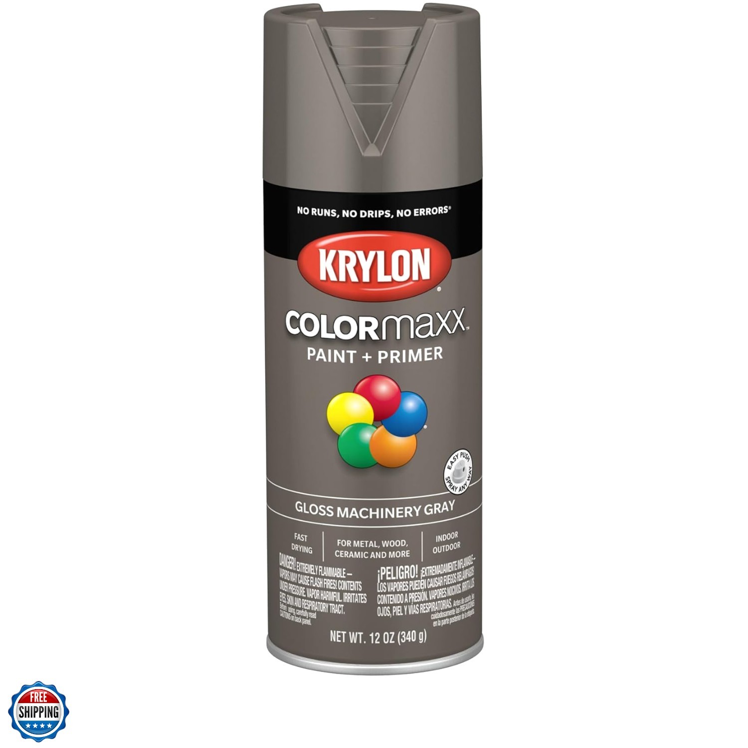COLORmaxx Spray Paint and Primer for Indoor/Outdoor Use, Gloss Machinery Gray…