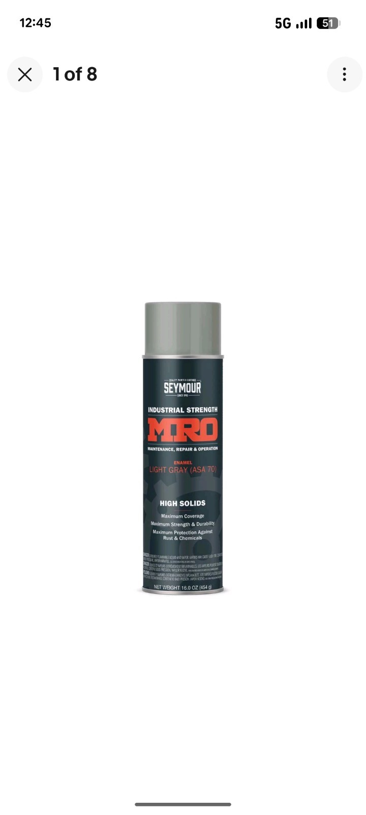 SEYMOUR 620-1418 Industrial MRO High Solids Spray Paint, Light Machinery Gray