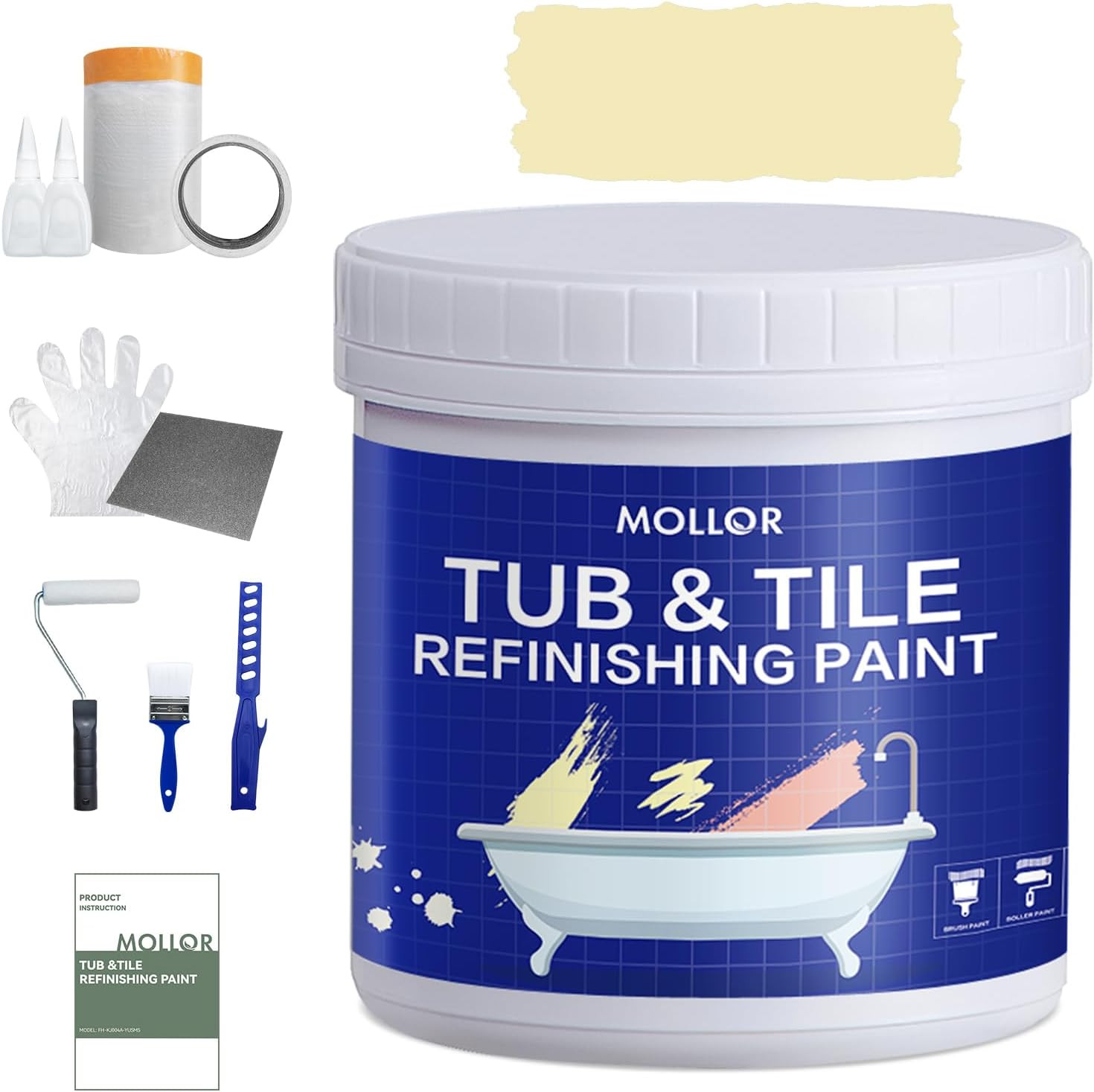 Tub and Tile Refinishing Kit with Tools, 35Oz White Tile Paint Water Based & Low