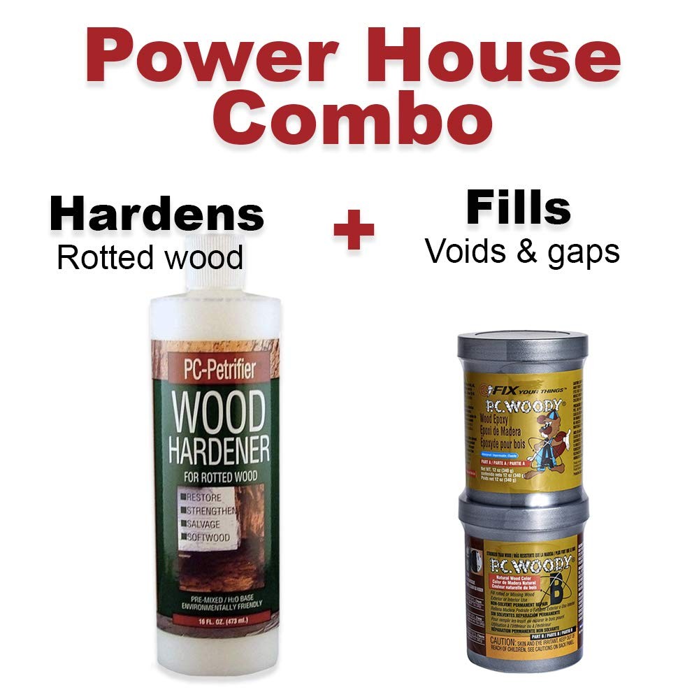 PC-Products Wood Repair Epoxy Paste Woody (6 oz) & Petrifier (8 Kit