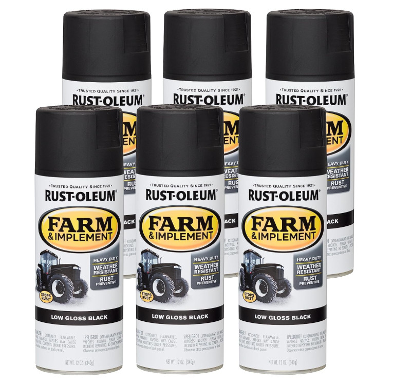 Rust-Oleum Farm & Implement Spray Paint, 12oz Low Gloss Black (6-Pack)