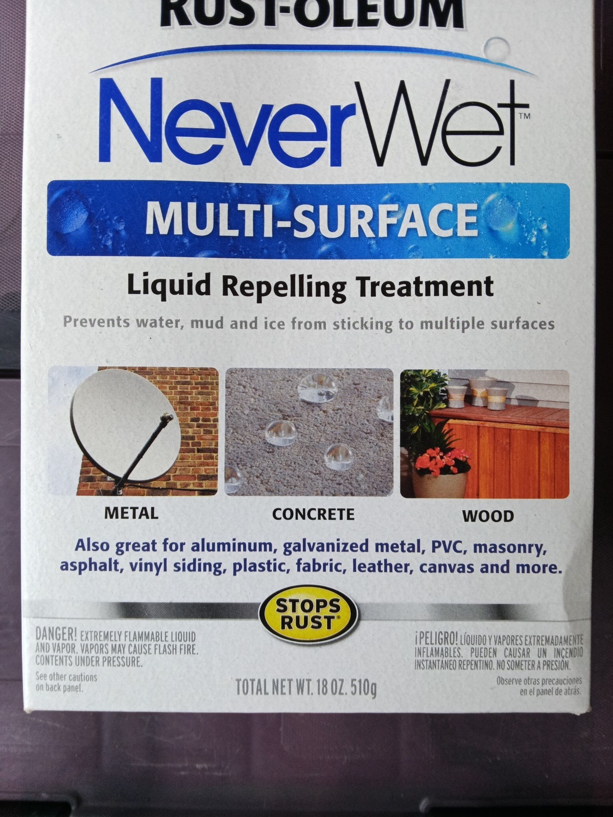 RUST-OLEUM NEVER WET FROSTED CLEAR MULTI-SURFACE LIQUID REPELLING TREATMENT 18oz